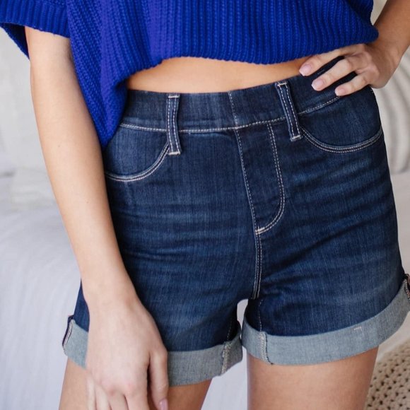 Judy Blue Shorts Judy Blue High Rise Pull On Dark Wash Cuffed